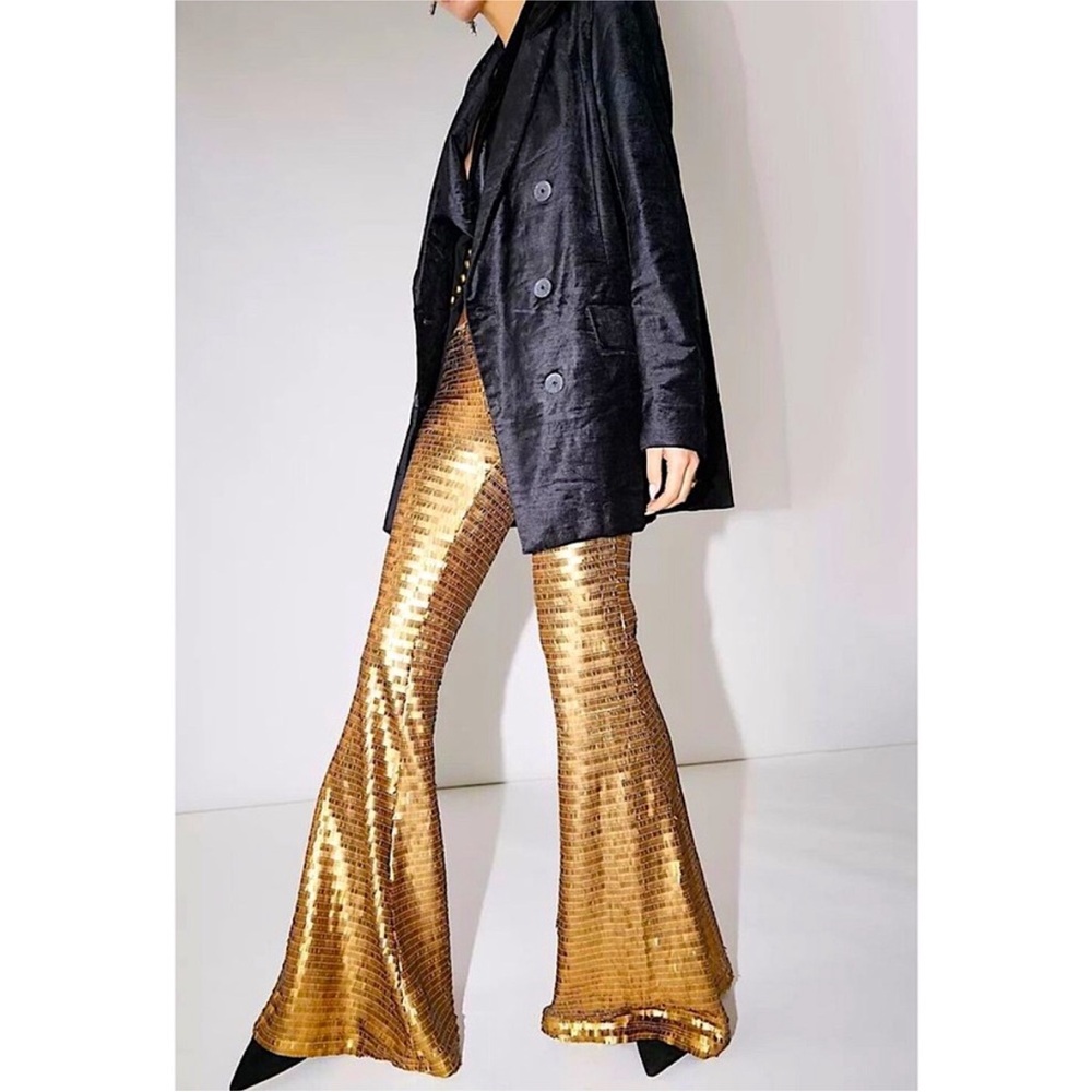Free People Party Flare Sequin Pants is Bronze Gold